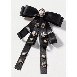 NWT BLACK Embellished Bow RHINESTONE Barrette
